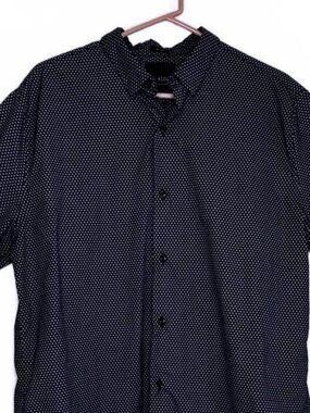 01.Algo Men’s XL Short Non Iron Button Down LS Navy White